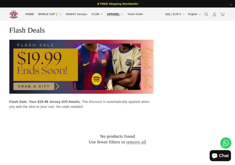 Schermata della pagina offerta di FansJerseyHub