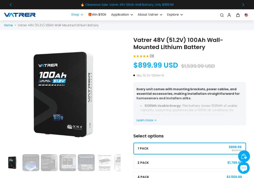 Schermata della pagina offerta di Vatrer