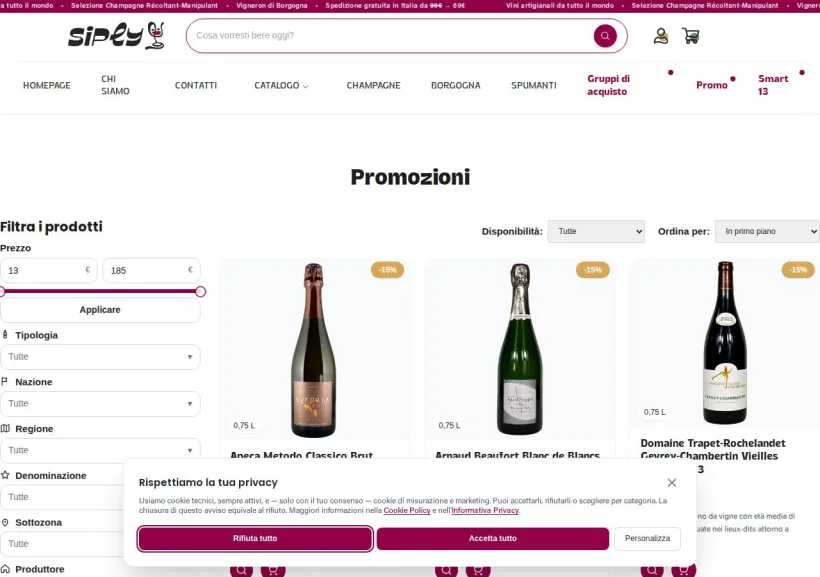 Schermata della pagina offerta di Siply