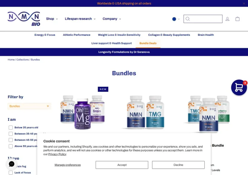 Schermata della pagina offerta di NMN Bio