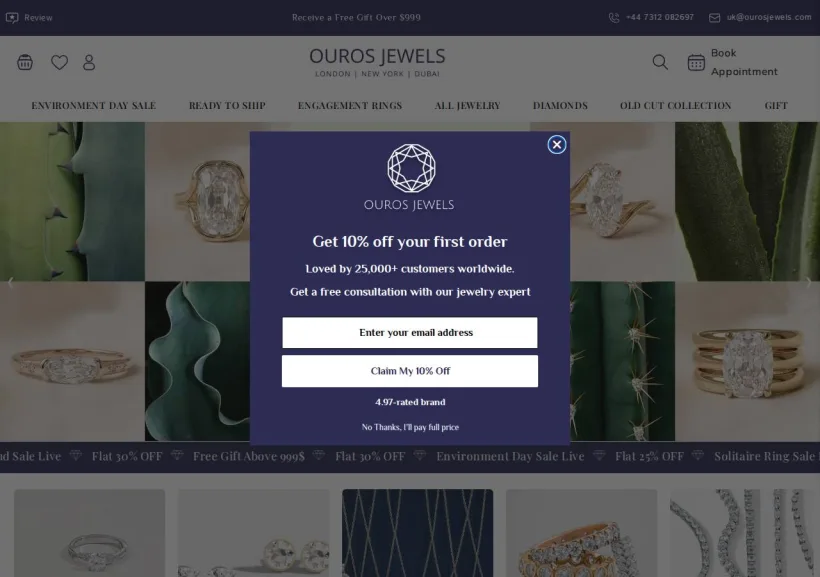 Schermata della pagina offerta di Ouros Jewels