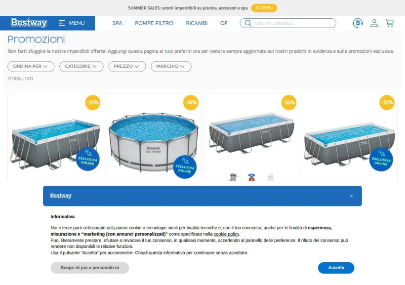 Schermata della pagina offerta di Bestway Store