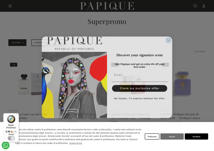 Schermata della pagina offerta di PapiqueITA