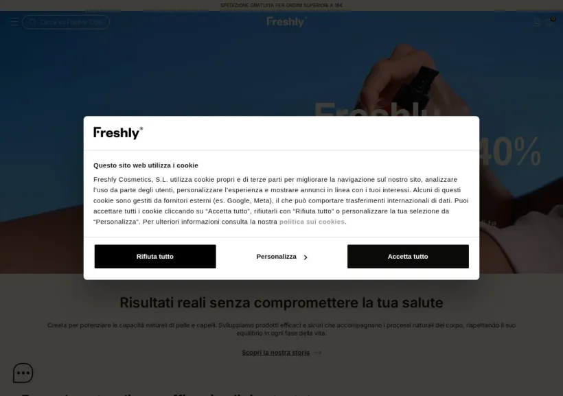 Schermata della pagina offerta di Freshly Cosmetics