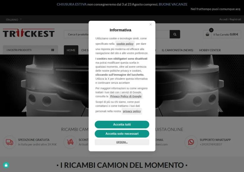 Schermata della pagina offerta di TRUCKEST