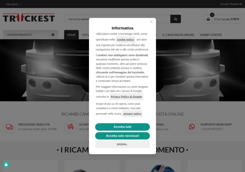 Schermata della pagina offerta di TRUCKEST