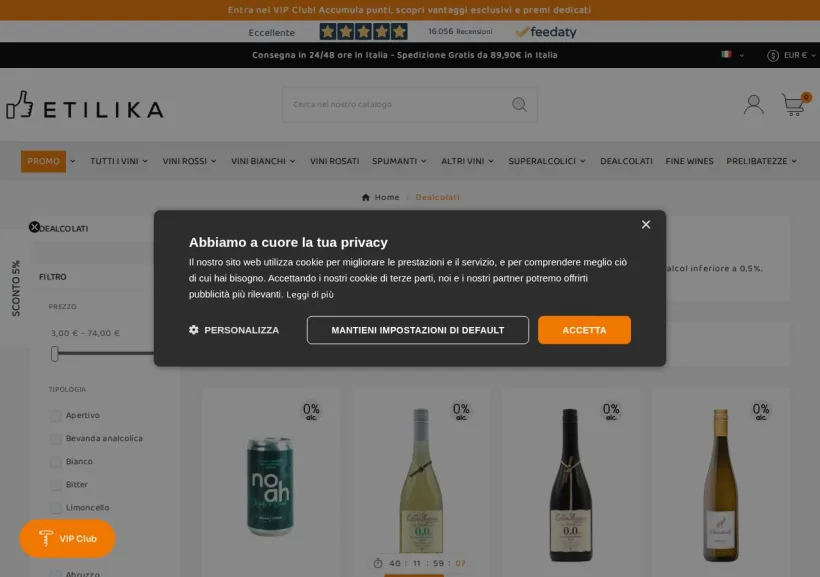 Schermata della pagina offerta di Etilika