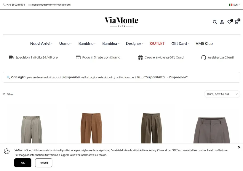 Schermata della pagina offerta di Via Monte Shop