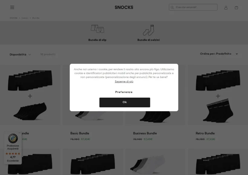 Schermata della pagina offerta di Snocks