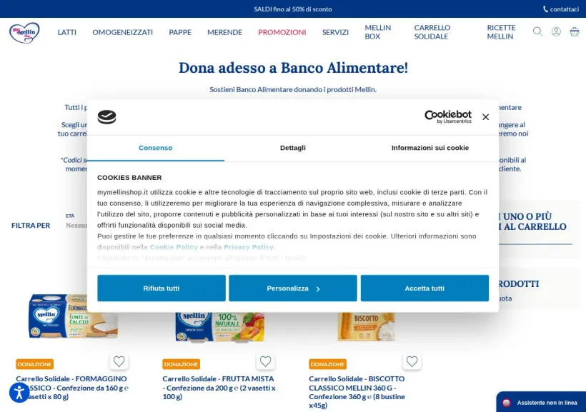 Schermata della pagina offerta di My Mellin shop