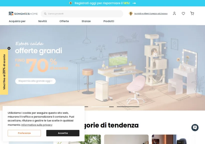 Schermata della pagina offerta di Songmicshome