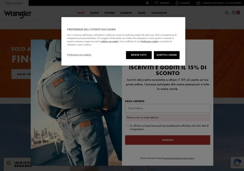 Schermata della pagina offerta di Wrangler