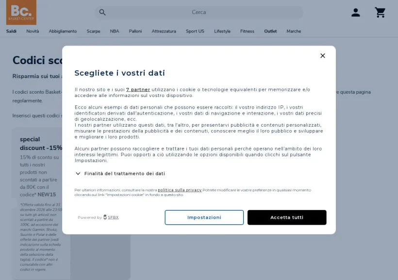 Schermata della pagina offerta di Basket-Center