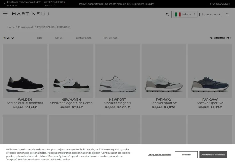 Schermata della pagina offerta di Martinelli