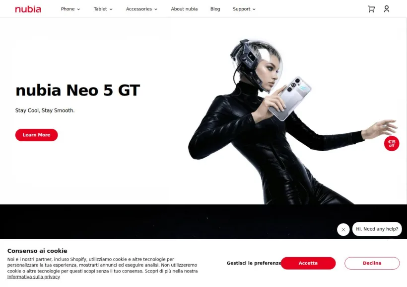 Schermata della pagina offerta di Nubia