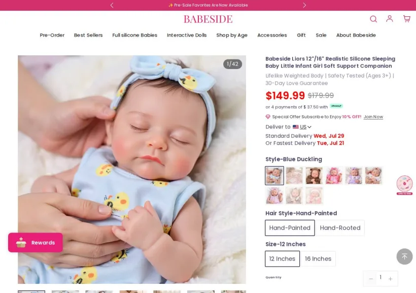 Schermata della pagina offerta di Babeside