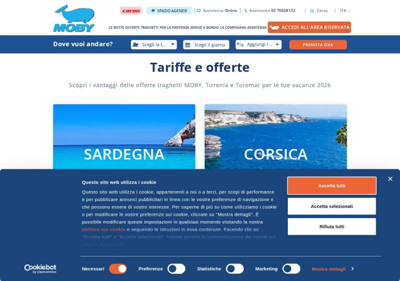 Schermata della pagina offerta di Moby