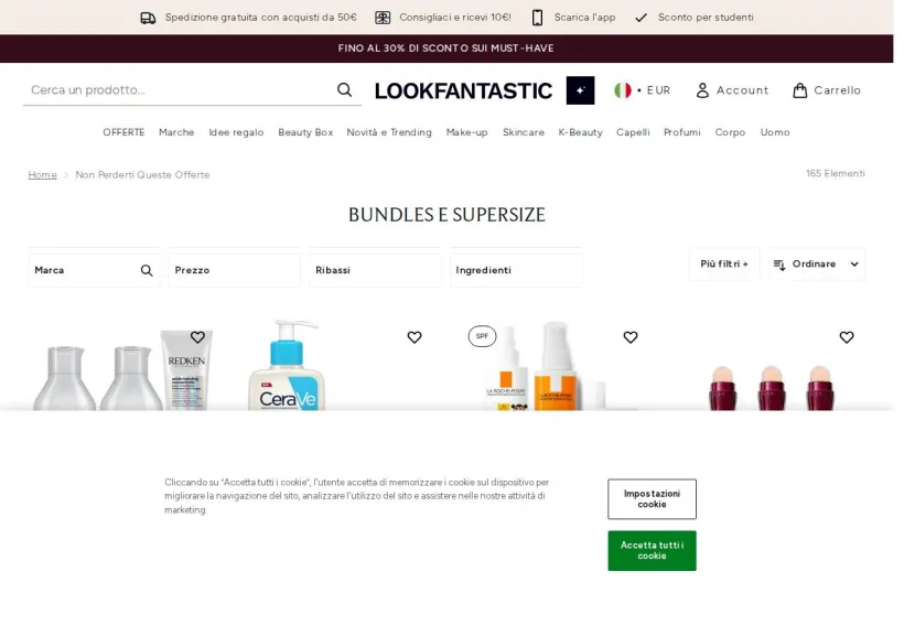 Schermata della pagina offerta di Look Fantastic