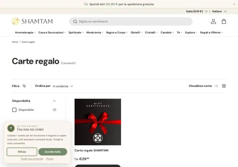 Schermata della pagina offerta di SHAMTAM