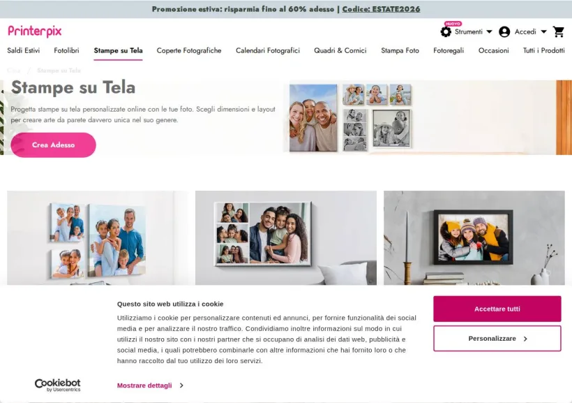 Schermata della pagina offerta di PrinterPix IT