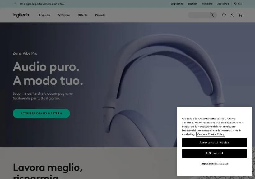 Schermata della pagina offerta di Logitech