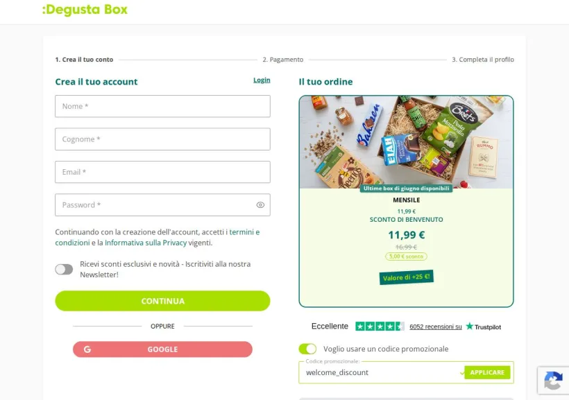 Schermata della pagina offerta di Degusta Box