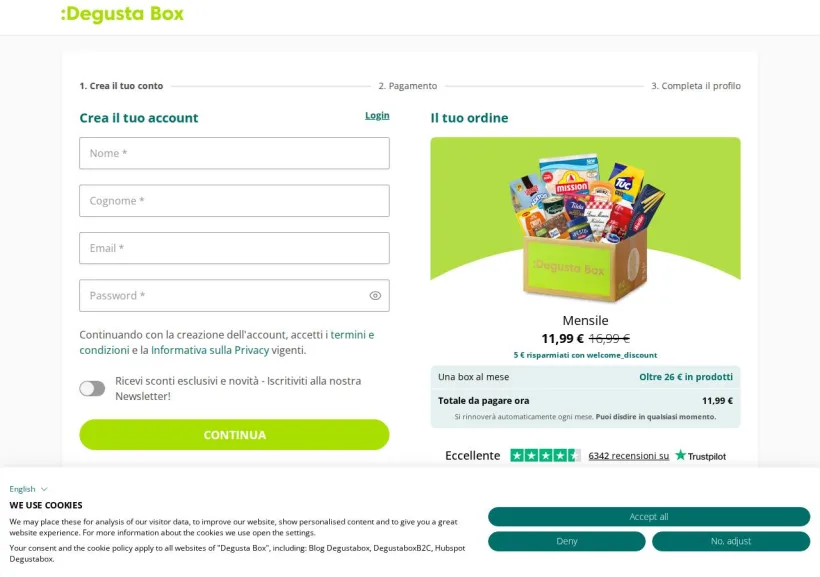 Schermata della pagina offerta di Degusta Box