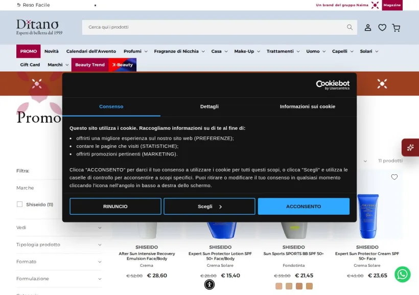 Schermata della pagina offerta di Ditano Profumeria