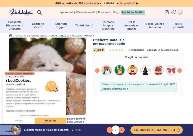 Schermata della pagina offerta di Ludilabel