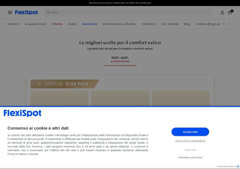 Schermata della pagina offerta di Flexispot