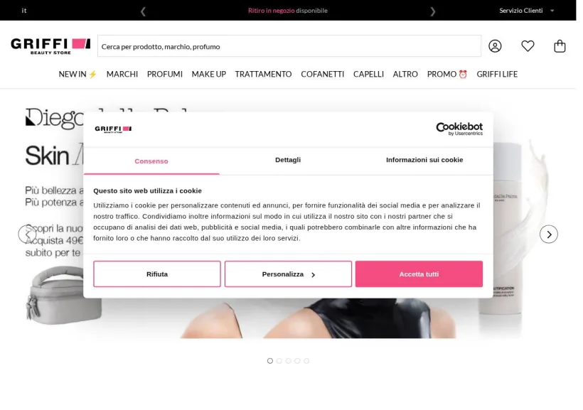 Schermata della pagina offerta di Griffi