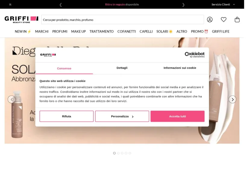 Schermata della pagina offerta di Griffi