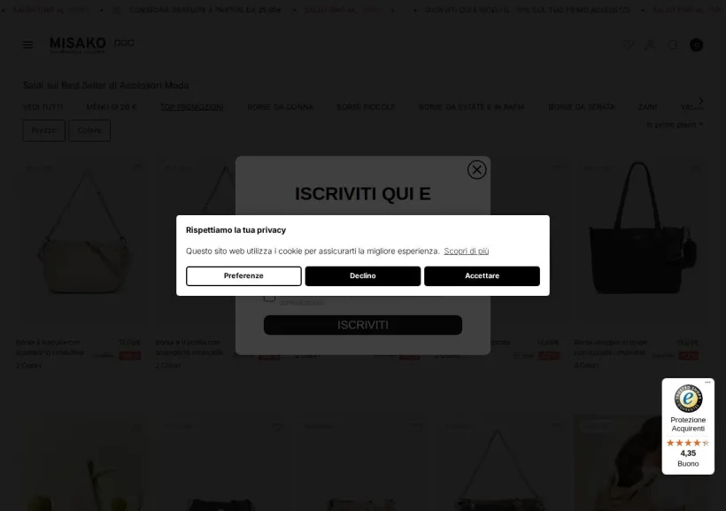 Schermata della pagina offerta di Misako