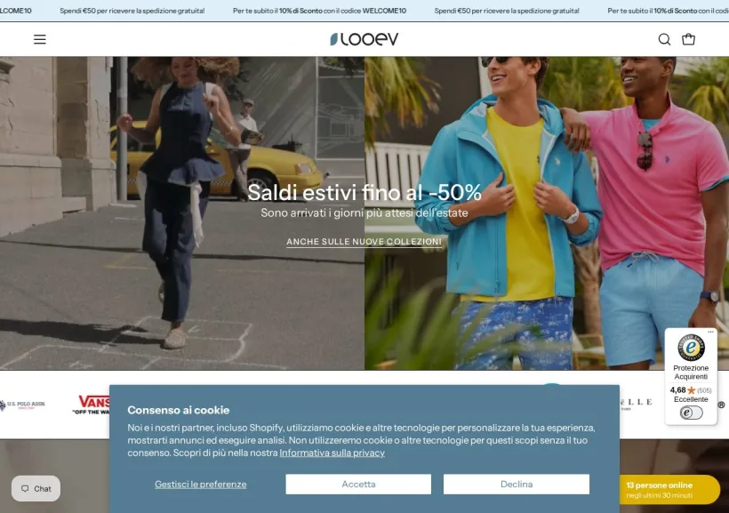 Schermata della pagina offerta di Looev