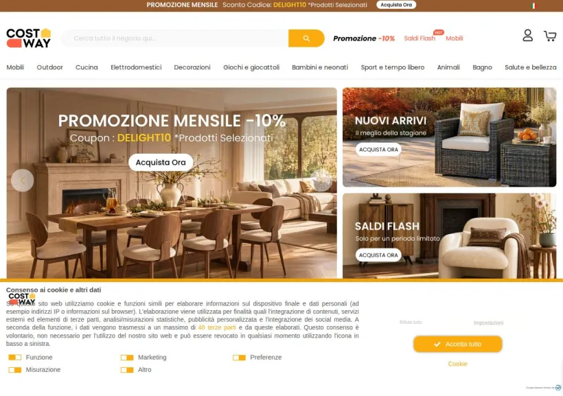 Schermata della pagina offerta di COSTWAY