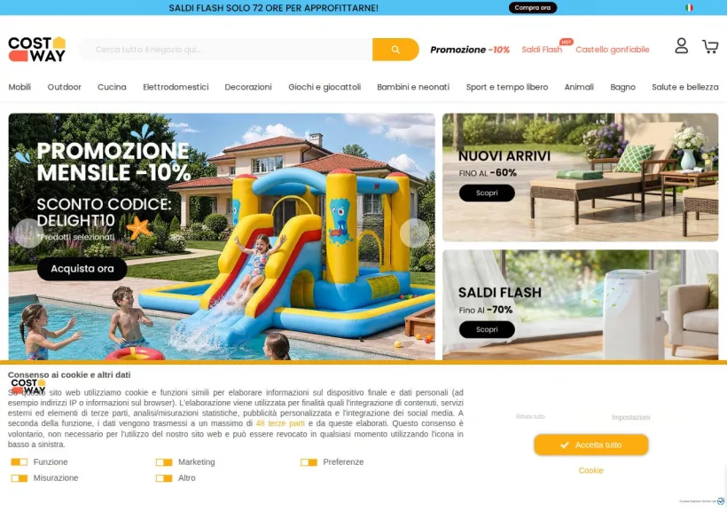 Schermata della pagina offerta di COSTWAY