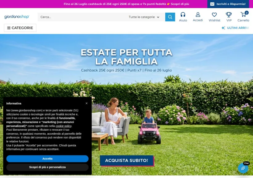 Schermata della pagina offerta di GiordanoShop