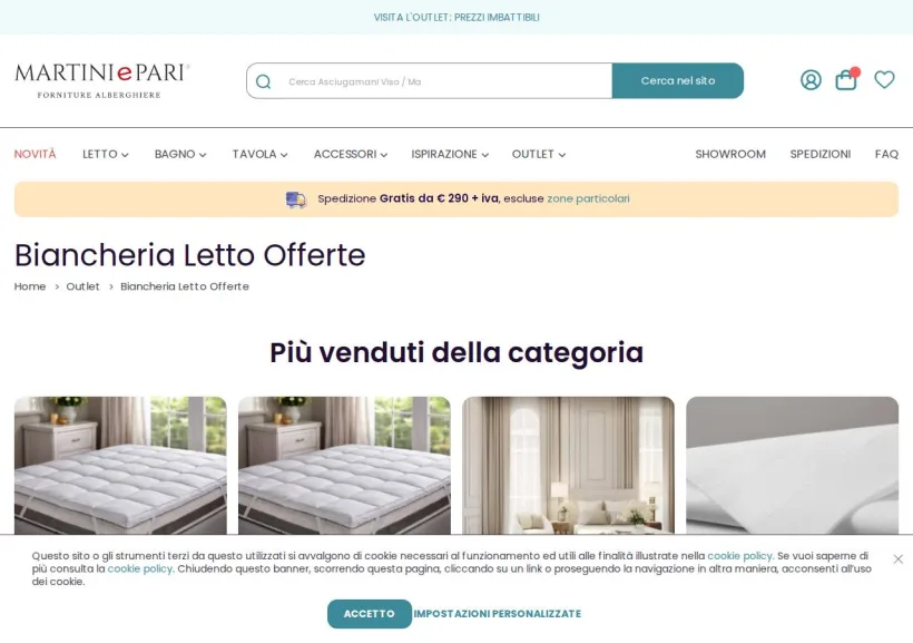 Schermata della pagina offerta di Martini e Pari