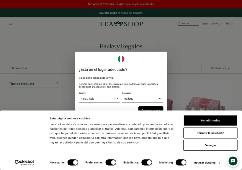 Schermata della pagina offerta di Tea Shop
