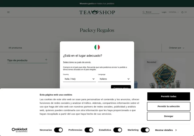 Schermata della pagina offerta di Tea Shop