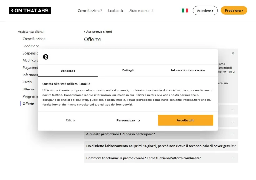 Schermata della pagina offerta di On That Ass