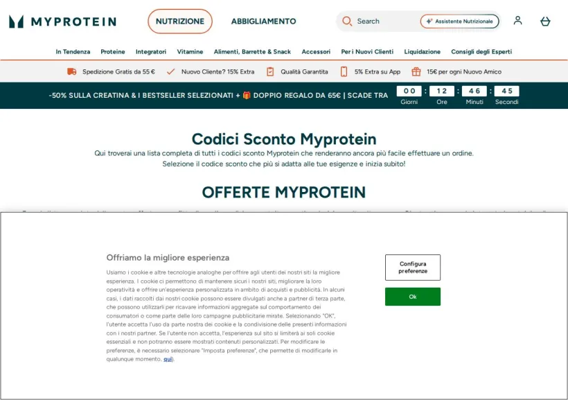 Schermata della pagina offerta di MyProtein