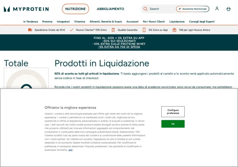 Schermata della pagina offerta di MyProtein