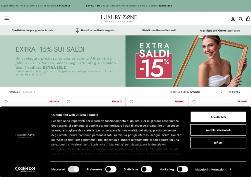 Schermata della pagina offerta di Luxury Zone