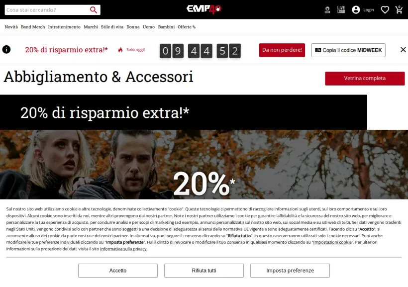 Schermata della pagina offerta di EMP Italia
