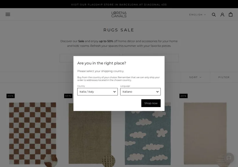 Schermata della pagina offerta di Lorena Canals