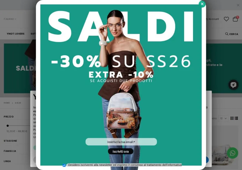 Schermata della pagina offerta di YNot