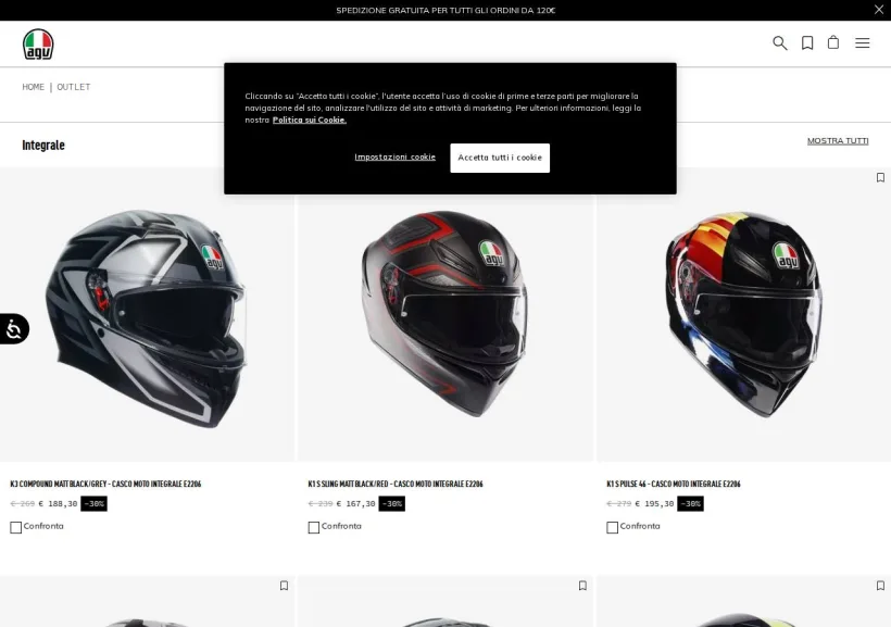 Schermata della pagina offerta di AGV