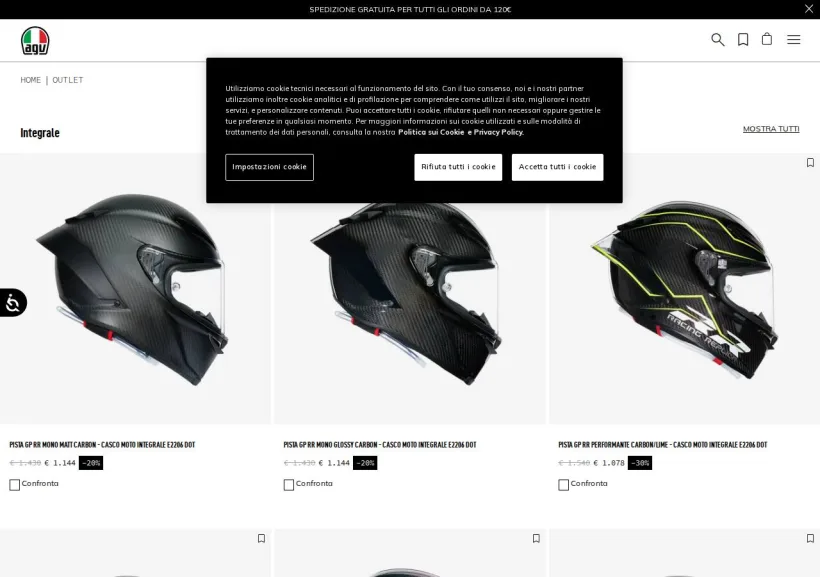 Schermata della pagina offerta di AGV