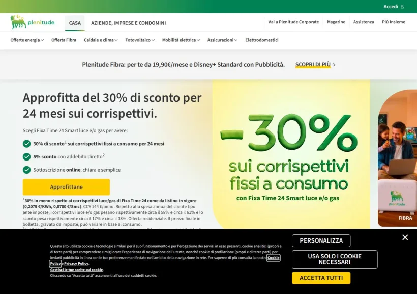 Schermata della pagina offerta di Eni Plenitude